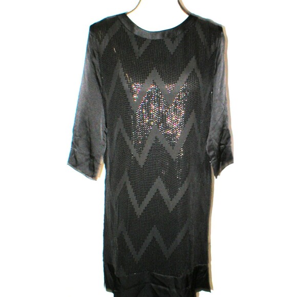 New Womens 4 NWT $449 Sequin Silk Dress Black L'AGENCE Sleeves Chevron Zig Zag - Picture 1 of 12
